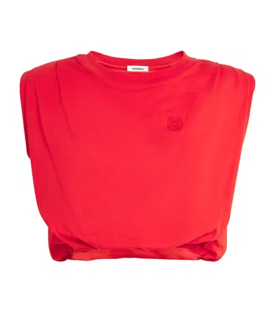 Sandro Cropped Draped T-shirt In Red