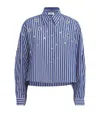 Sandro Womens Bleus Striped Rhinestone-embellished Cotton Shirt In Blue