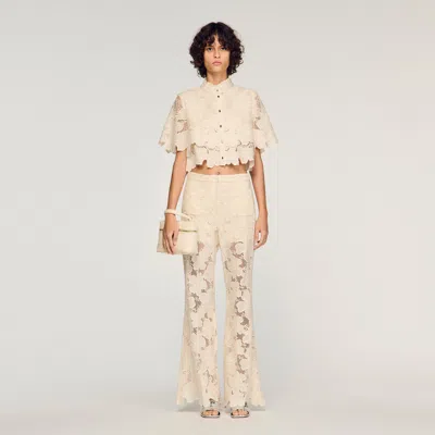 Sandro Cropped Floral Guipure Shirt In Neutral