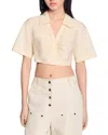 Sandro Cropped Gathered Shirt In Ecru