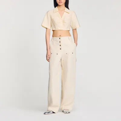 Sandro Cropped Gathered Shirt In Ecru