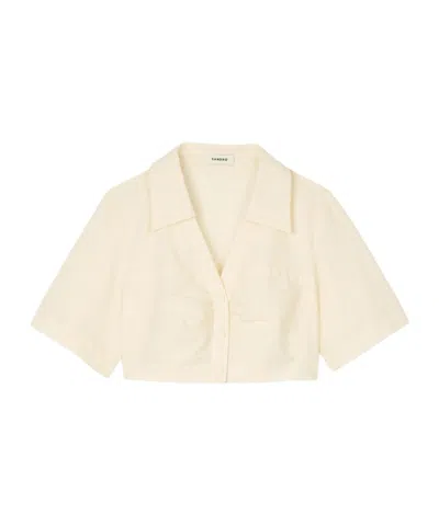 Sandro Cropped Gathered Shirt In Ecru