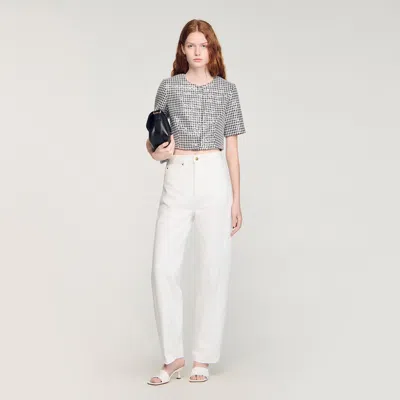 SANDRO CROPPED HOUNDSTOOTH TWEED JACKET
