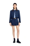 Sandro Womens Contrast-collar Cropped Stretch-woven Jacket Navy Blue In Blue