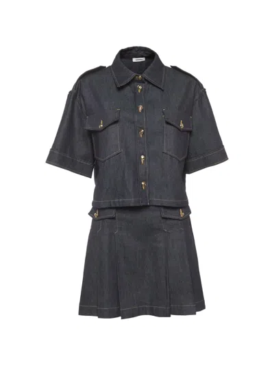 Pre-owned Sandro Cropped Mini Skirt Set In Blue