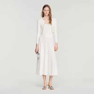 Sandro Cropped Pearl And Strass Cardigan In White