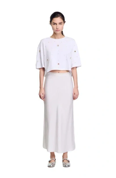SANDRO SANDRO CROPPED PEARL BEAD T-SHIRT
