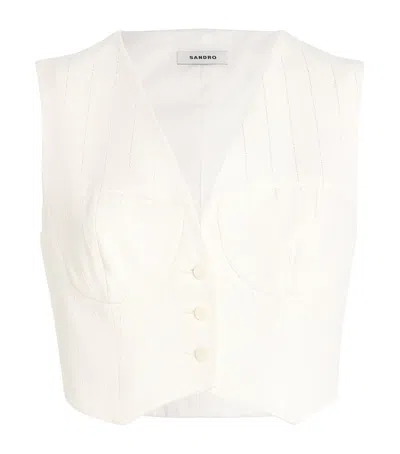 Sandro Cropped Pinstripe Waistcoat In Beige