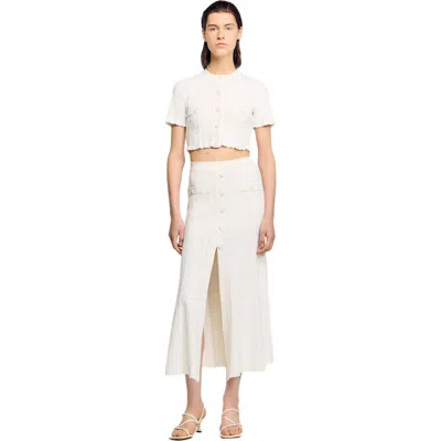 SANDRO SANDRO CROPPED POINTELLE KNIT CARDIGAN