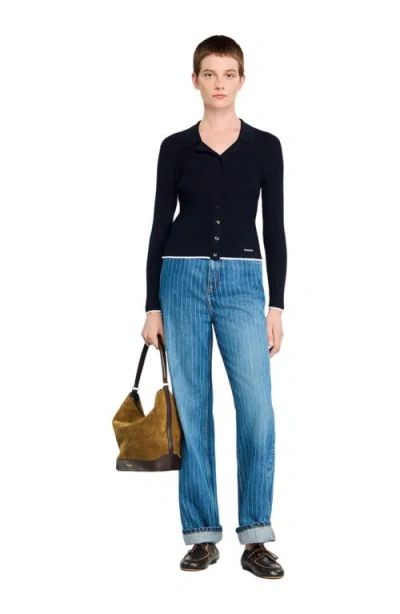 SANDRO SANDRO CROPPED POLO COLLAR CARDIGAN