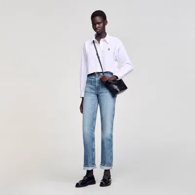Sandro Cropped Poplin Shirt In White