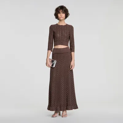 Sandro Cropped Rhinestone Cardigan In Brown