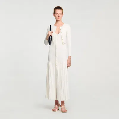 Sandro Cropped Rib Knit Cardigan In White