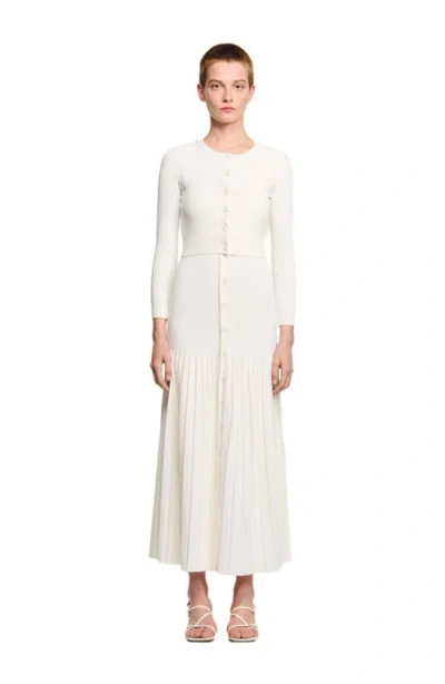 Sandro Cropped Rib Knit Cardigan In White