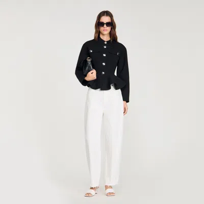 Sandro Womens Black Peplum-hem Cropped Woven Jacket