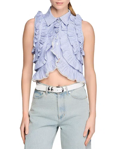 SANDRO CROPPED RUFFLED SHIRT