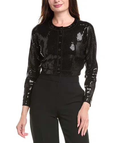 Sandro Cropped Sequin Cardigan In Black