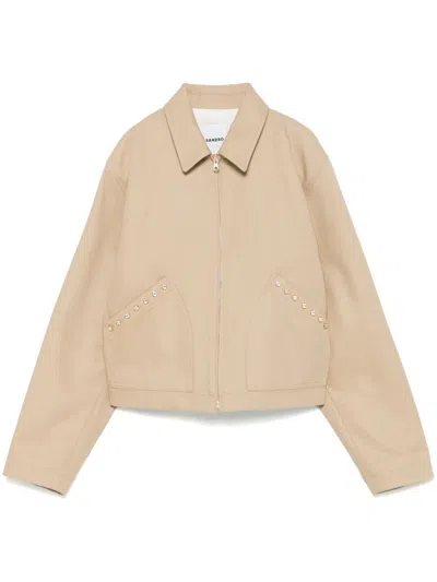 Sandro Cropped Shirt Jacket In Brown