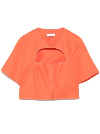Sandro Cropped Shirt In Orange