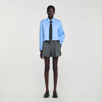 Sandro Cropped Shirt With Detachable Tie In Blue