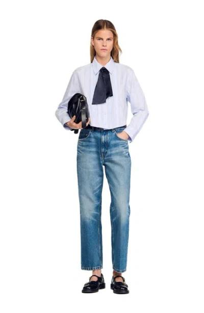 SANDRO SANDRO CROPPED SHIRT WITH REMOVABLE TIE