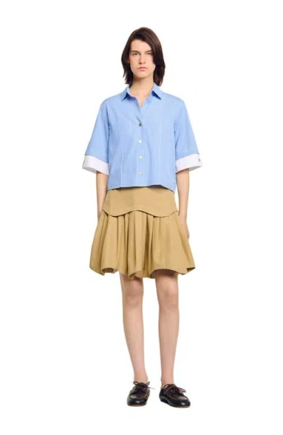 SANDRO SANDRO CROPPED SMALL-CHECK SHIRT