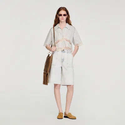 Sandro Cropped Striped Cotton Shirt In Multi