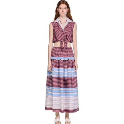 Sandro Cropped Striped Cotton Shirt In Burgundy