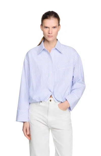 Sandro Cropped Striped Shirt In Blue