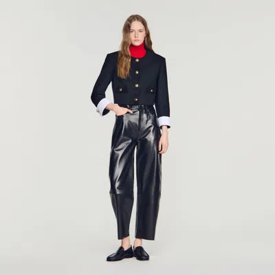 Sandro Cropped Striped Wool Jacket In Black