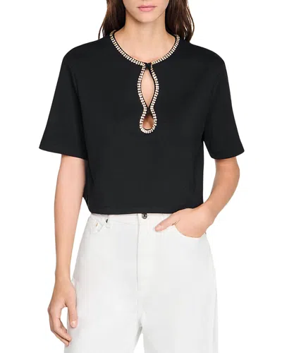 Sandro Cropped Tee In Black