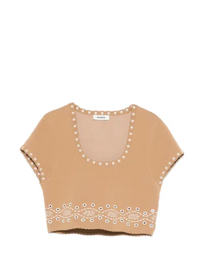 Sandro Cropped T-shirt In Neutral
