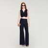 Sandro Womens Black V-neck Cropped Woven Top In Black