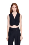 Sandro Womens Black V-neck Cropped Woven Top In Blue