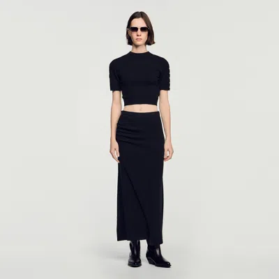Sandro Cropped Wool And Cashmere Jumper In Black