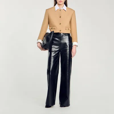 Sandro Cropped Wool-blend Jacket In Camel