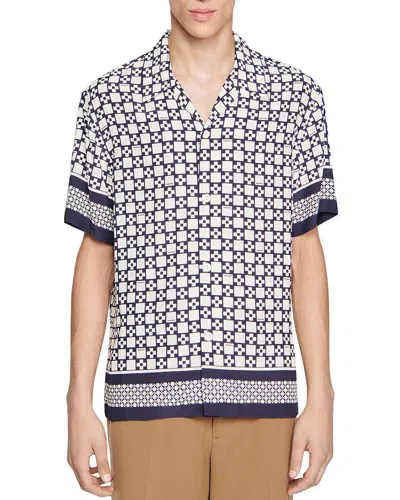 Sandro Cross Short Sleeve Shirt In Ecru/navy