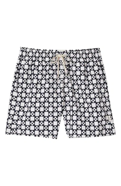 Sandro Cross Swim Trunks In Ecru / Navy