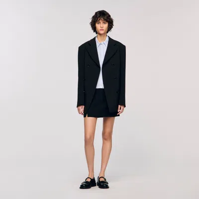 Sandro Crossed Tailored Jacket In Black