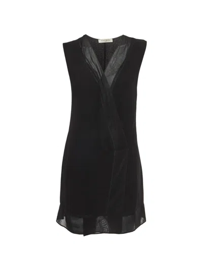 Pre-owned Sandro Crossover Plunge-neck Mini Dress In Black