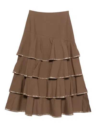 Sandro Crystal-embellished A-line Midi Skirt In Brown