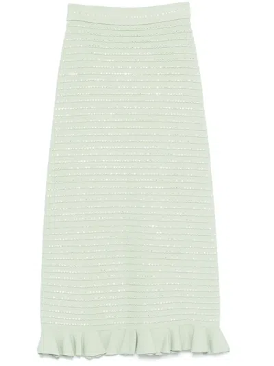 Sandro Crystal-embellished Knitted Skirt In Almond Green