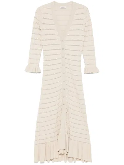 Sandro Crystal-embellished Midi Dress In Neutrals