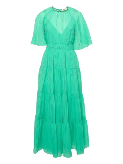Pre-owned Sandro Crystal Tiered Dress In Green