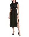 Sandro Crystal Waist Midi Dress In Brown