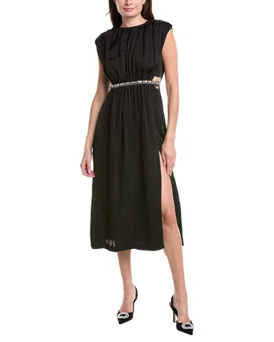 Sandro Crystal Waist Midi Dress In Brown