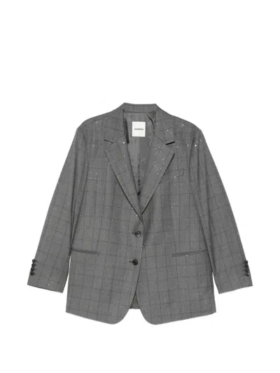 Sandro Crystal-embellished Checked Blazer In Gray