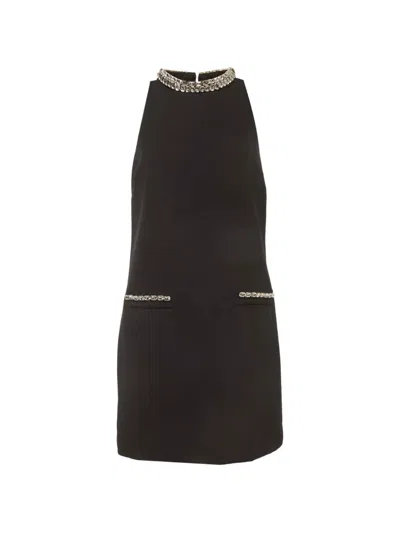 Pre-owned Sandro Crystal-embellished Crepe Mini Dress In Black