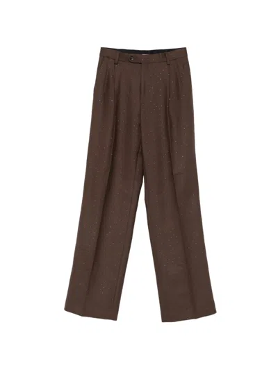 Sandro Crystal-embellished Pleated Trousers In Brown