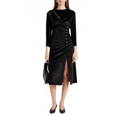 Sandro Crystal-embellished Ruched Velvet Midi Dress In Black